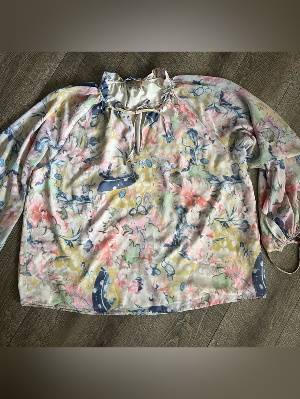 Elie Tahari Pastel Floral Blouse with Tie Neck
